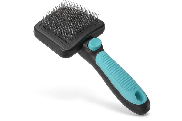 Self Cleaning Slicker Brush for Dogs and Cats Professional Grooming Tool for Removing Loose Undercoat Tangled Hair and Mats Easy Click Clean