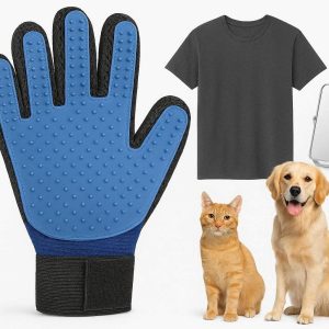 Professional Pet Hair Removal Brush Glove for Dogs and Cats with Short Hair Silicone Scrubber for Vanity and Clothing Cleaning Space Saving Blue