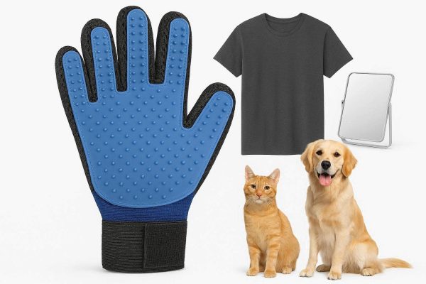 Professional Pet Hair Removal Brush Glove for Dogs and Cats with Short Hair Silicone Scrubber for Vanity and Clothing Cleaning Space Saving Blue