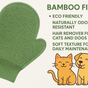 Bamboo Fiber Pet Grooming Mitt Eco Friendly Naturally Odor Resistant Hair Remover for Cats and Dogs Soft Texture for Daily Maintenance Green
