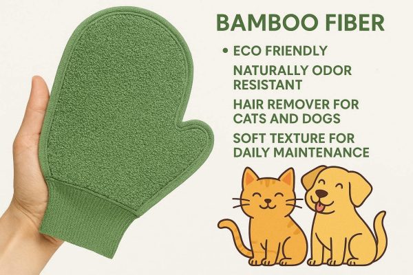 Bamboo Fiber Pet Grooming Mitt Eco Friendly Naturally Odor Resistant Hair Remover for Cats and Dogs Soft Texture for Daily Maintenance Green
