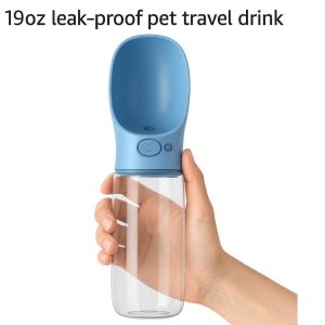 Portable Dog Water Bottle for Walking 19oz Leak Proof Pet Travel Drink Dispenser with Food Grade Plastic and One Hand Operation Blue