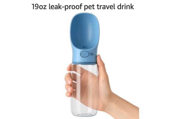Portable Dog Water Bottle for Walking 19oz Leak Proof Pet Travel Drink Dispenser with Food Grade Plastic and One Hand Operation Blue