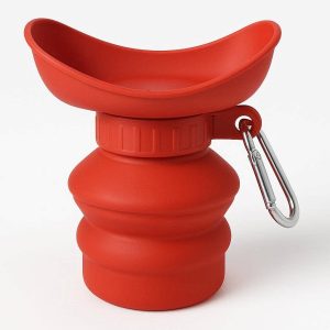Foldable Silicone Dog Water Bottle Portable Pet Travel Dispenser with Carabiner Clip for Backpacking Lightweight and Space Saving Design Red