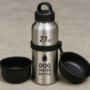 Large Capacity Dog Water Bottle 27oz Stainless Steel Pet Travel Flask with Detachable Bowl and Insulated Design for Cold Water Outdoor Use