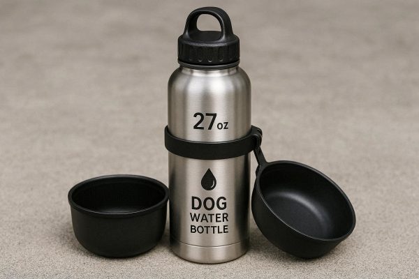 Large Capacity Dog Water Bottle 27oz Stainless Steel Pet Travel Flask with Detachable Bowl and Insulated Design for Cold Water Outdoor Use