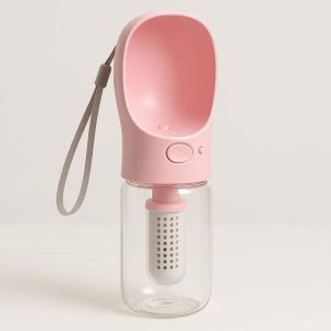 Pet Water Bottle with Integrated Filter Portable Dog Travel Dispenser for Clean Drinking Water During Outdoor Walks and Travel BPA Free Pink