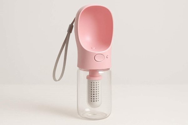 Pet Water Bottle with Integrated Filter Portable Dog Travel Dispenser for Clean Drinking Water During Outdoor Walks and Travel BPA Free Pink