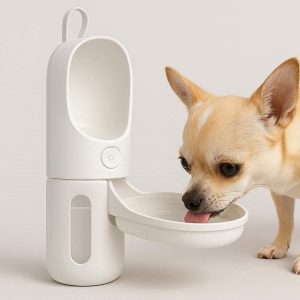 Compact Pet Travel Water Dispenser with Retractable Bowl Small Dog Water Bottle for Purses and Bags Leak Proof and Lightweight Design White