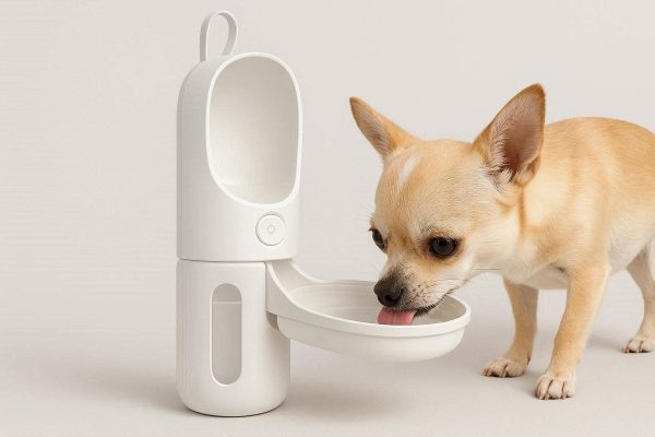 Compact Pet Travel Water Dispenser with Retractable Bowl Small Dog Water Bottle for Purses and Bags Leak Proof and Lightweight Design White