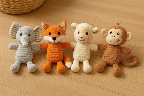 Squeaky Plush Dog Toys with Crinkle Paper Soft Fabric Chew Toy for Puppies and Small Medium Breeds Interactive Fetch Play Boredom Relief