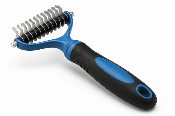 Undercoat Rake for Dogs and Cats 2 Sided Dematting Tool for Easy Mats and Tangles Removal Extra Wide Grooming Comb for Large Breeds Blue