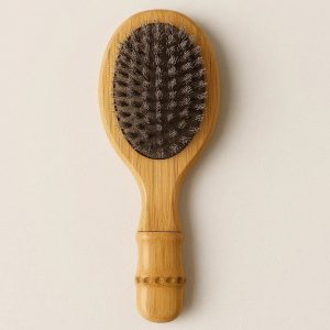 Bamboo Handle Boar Bristle Pet Brush for Cats and Small Dogs Natural Eco Friendly Grooming Tool for Smoothing Hair and Removing Dust Tan