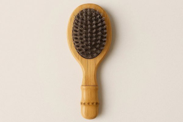 Bamboo Handle Boar Bristle Pet Brush for Cats and Small Dogs Natural Eco Friendly Grooming Tool for Smoothing Hair and Removing Dust Tan